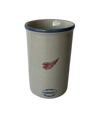 Red Wing Stoneware Company Tumbler 16 Oz Blue Rim Pottery Drinking Glass Logo US